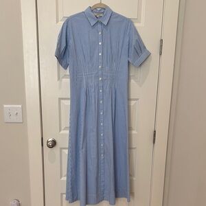 LOFT Blue and White Striped Midi Dress